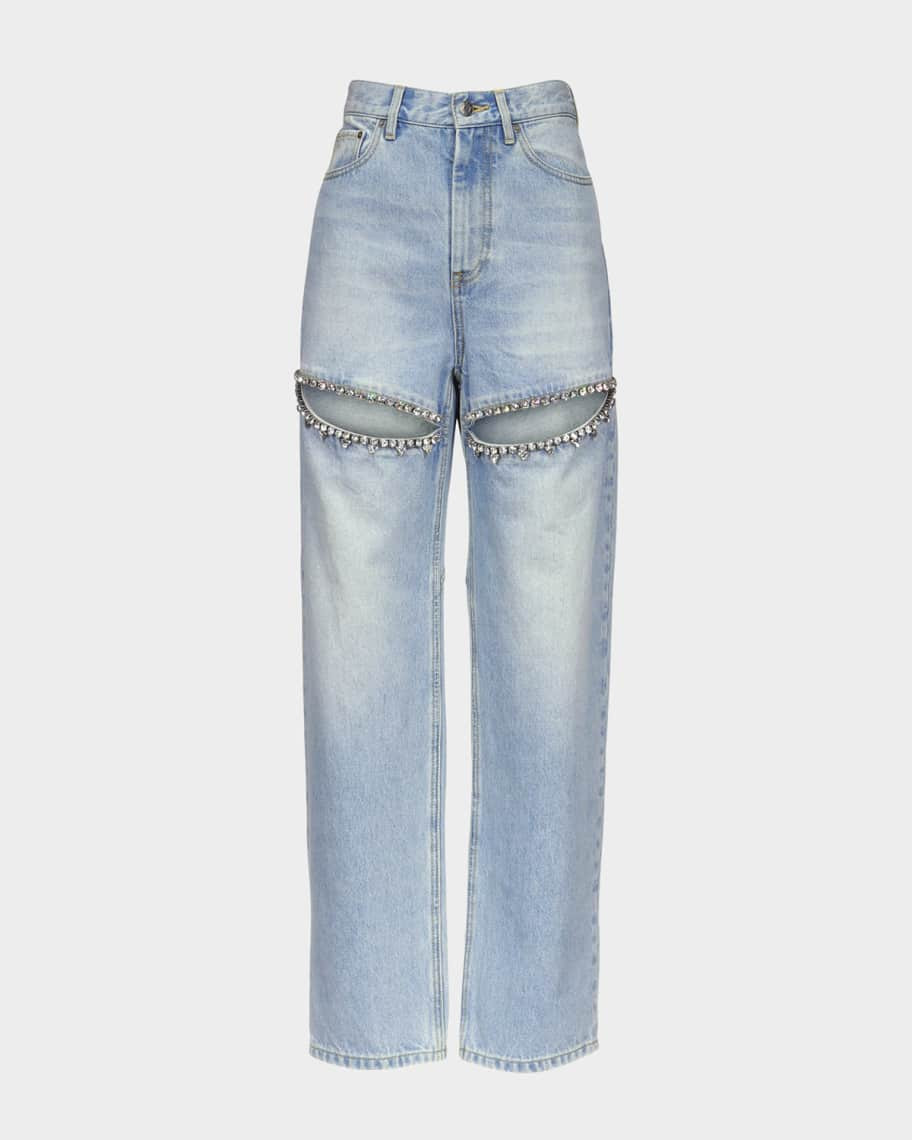 AREA Crystal Slit Jeans | Neiman Marcus