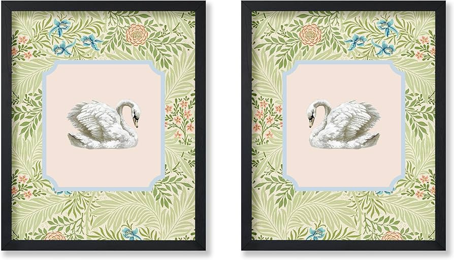 Poster Master 2-Piece Vintage Swan Print - Retro Bird Poster - Pastel Floral Art - Farmhouse Wall... | Amazon (US)