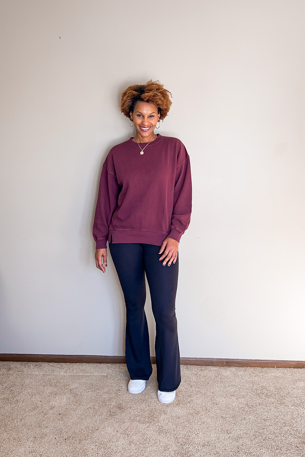 Simple flare leggings and the Aerie Chill sweatshirt are an easy casual outfit for around the house, running errands or travel outfit.

#LTKover40 #LTKtravel #LTKstyletip