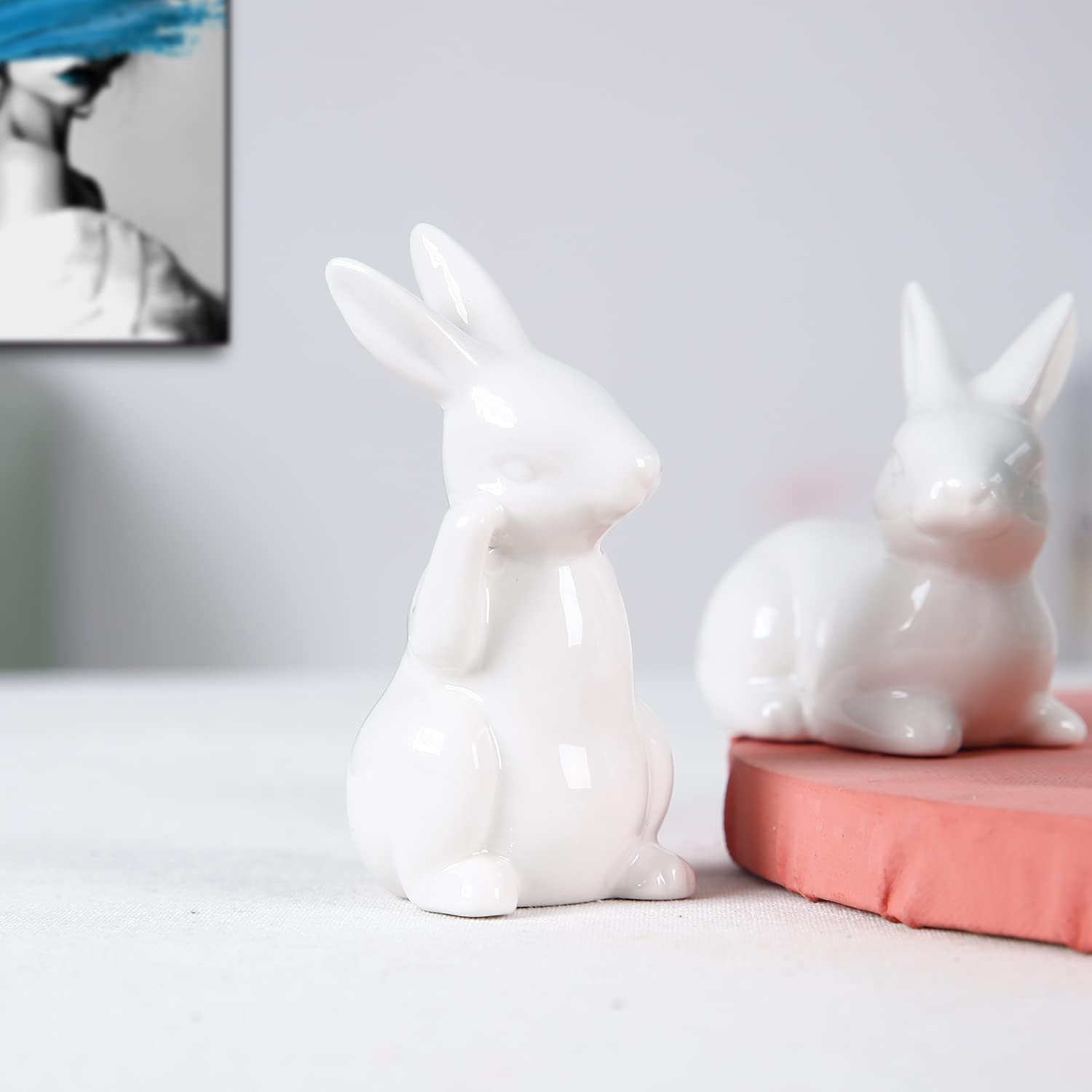 Easter Bunny Figurine Ceramic Bunny Rabbits, Porcelain Modern Art Spring Home Decor, Easter Decor... | Amazon (US)
