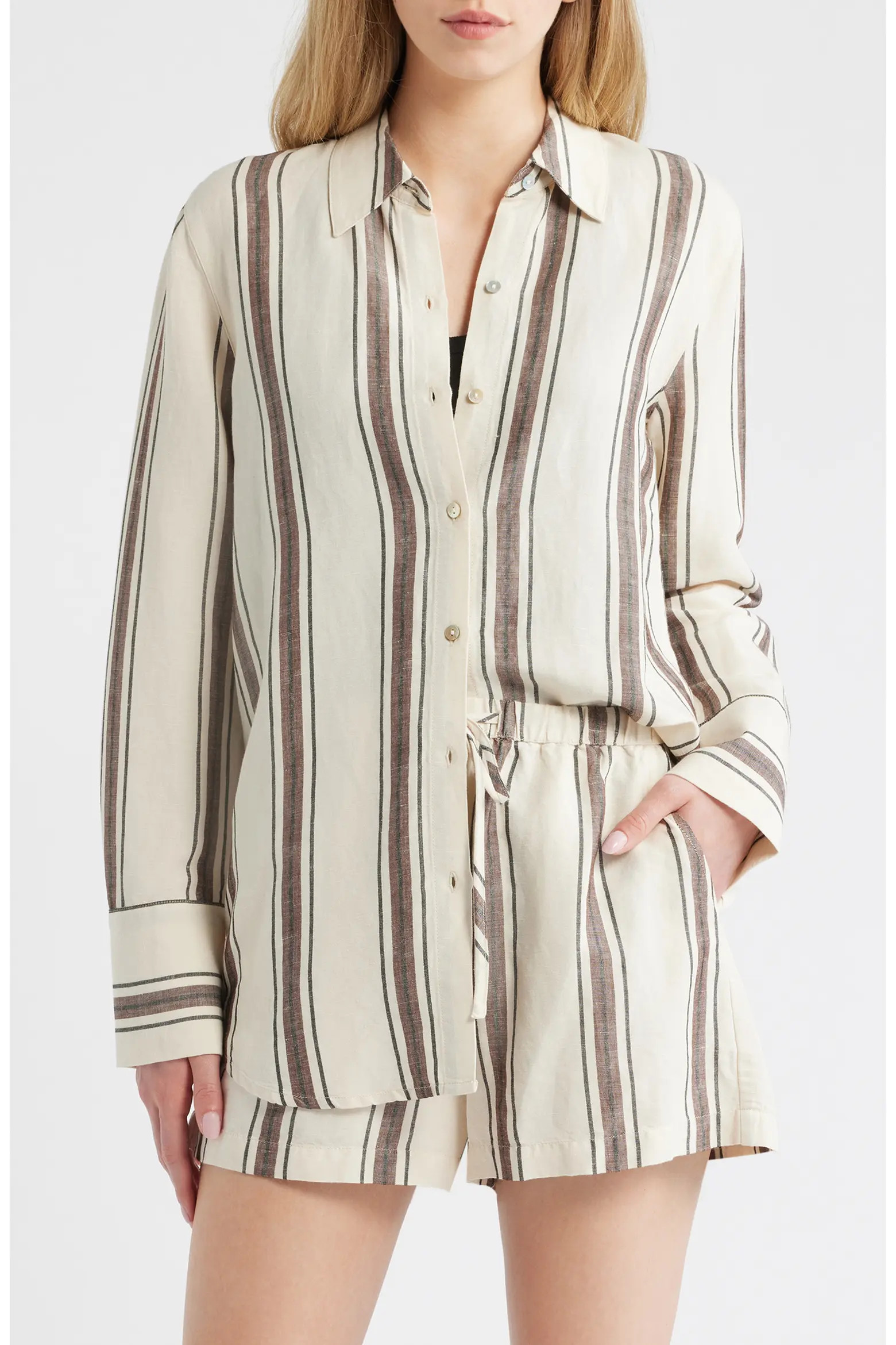 Knox Variegated Stripe Linen Blend Button-Up Shirt (Women) | Nordstrom | Nordstrom