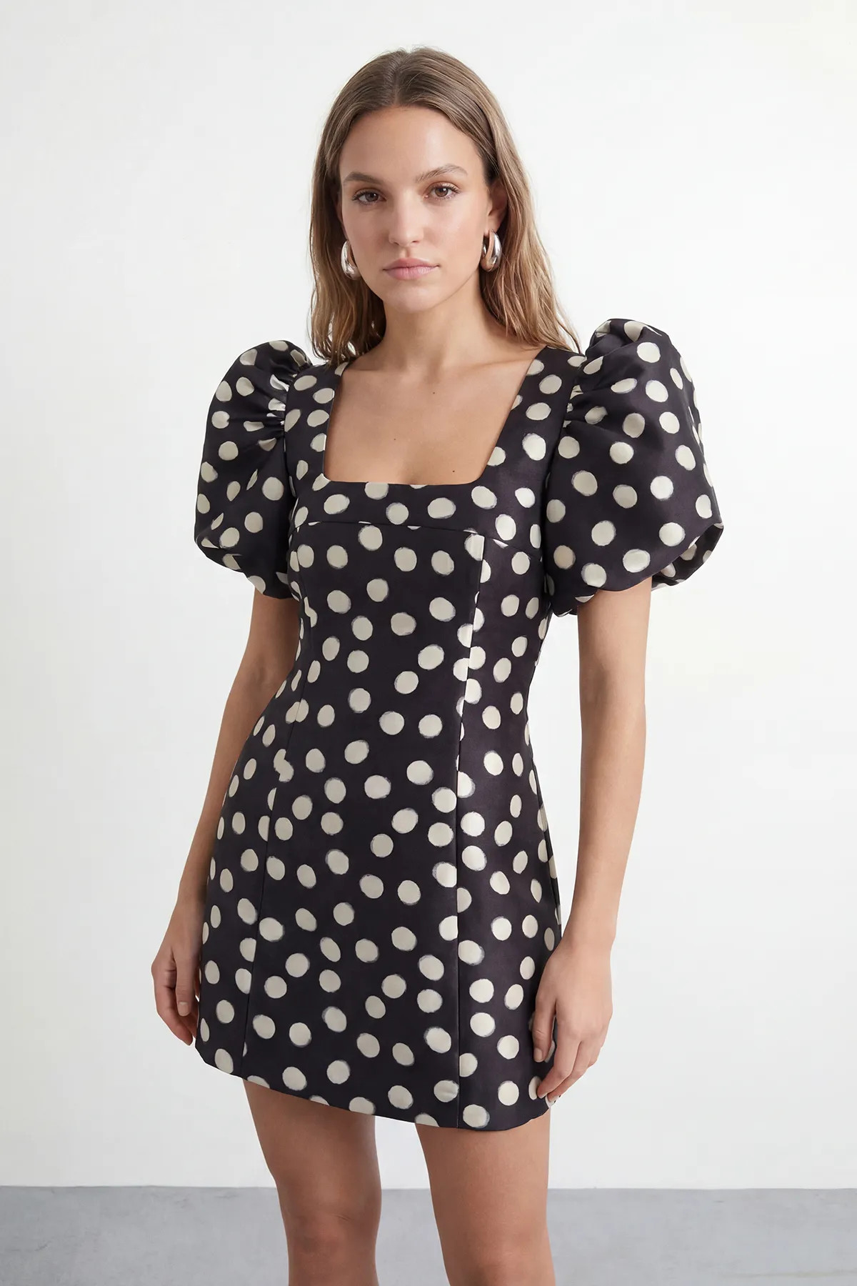 Mono Warehouse Petite Polka Dot Puff Sleeve A-Line Mini Dress | Karen Millen | Karen Millen UK + IE + DE + NL