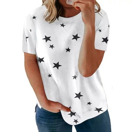 Blencot Women Plus Size Tops Short Sleeve Round Neck Casual Basic T-shirts Solid/Star Tunic Blouses  | Walmart (US)