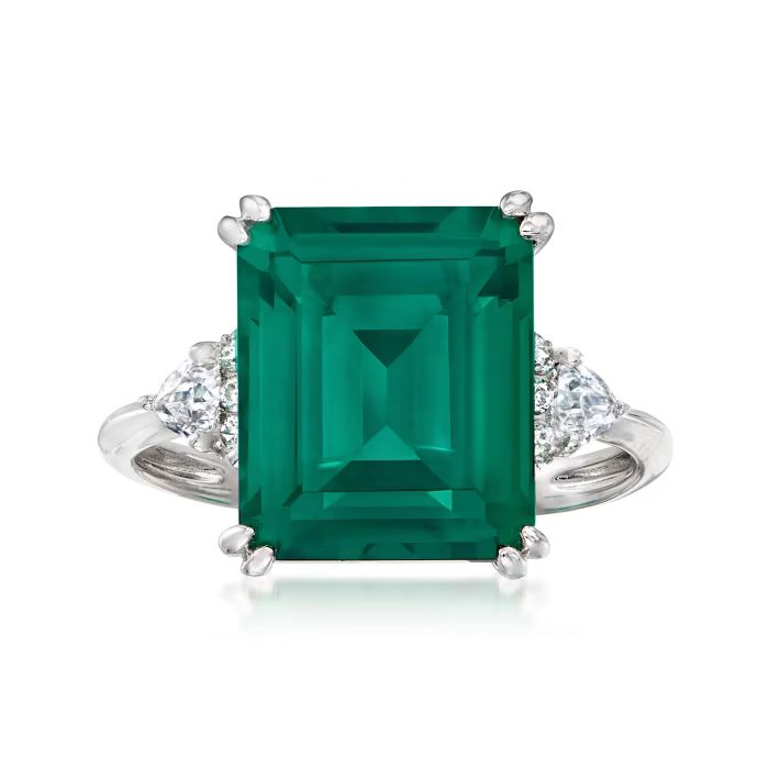 6.00 ct. t.w. Simulated Emerald and .19 ct. t.w. CZ Ring in Sterling Silver. Size 5 | Ross-Simons