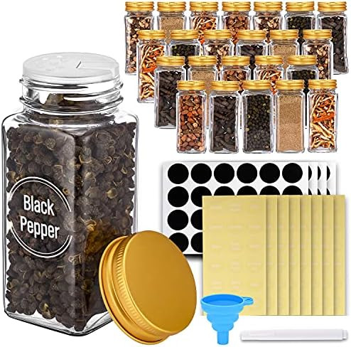 PrettyCare 24 pcs Glass Spice Jars, 4oz Square Spice Bottles with 120 Spice labels, Spice Organizer  | Amazon (US)