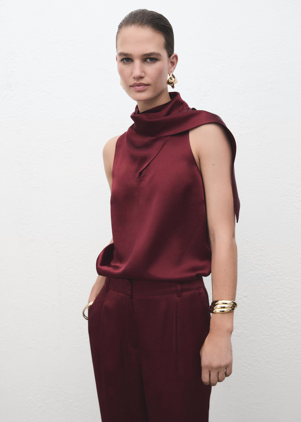 Satin blouse with foulard | MANGO (UK)