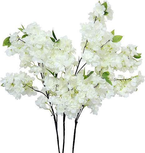 3 Pcs Artificial Cherry Blossom Branches Silk Flowers Stems Tall Fake Flower Arrangements for Hom... | Amazon (US)