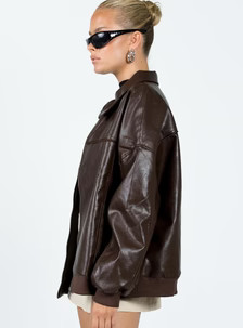 Goldsmith Faux Leather Bomber Jacket Brown | Princess Polly US