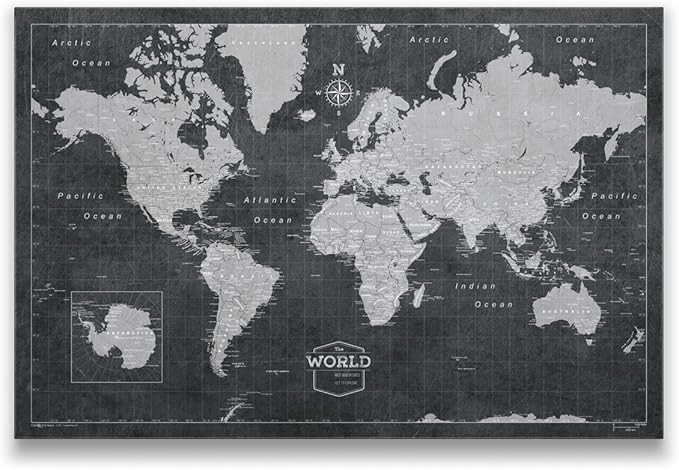 Conquest Maps World Travel Map with Pins Modern Slate Style Push Pin Travel Map Cork Board, Track... | Amazon (US)