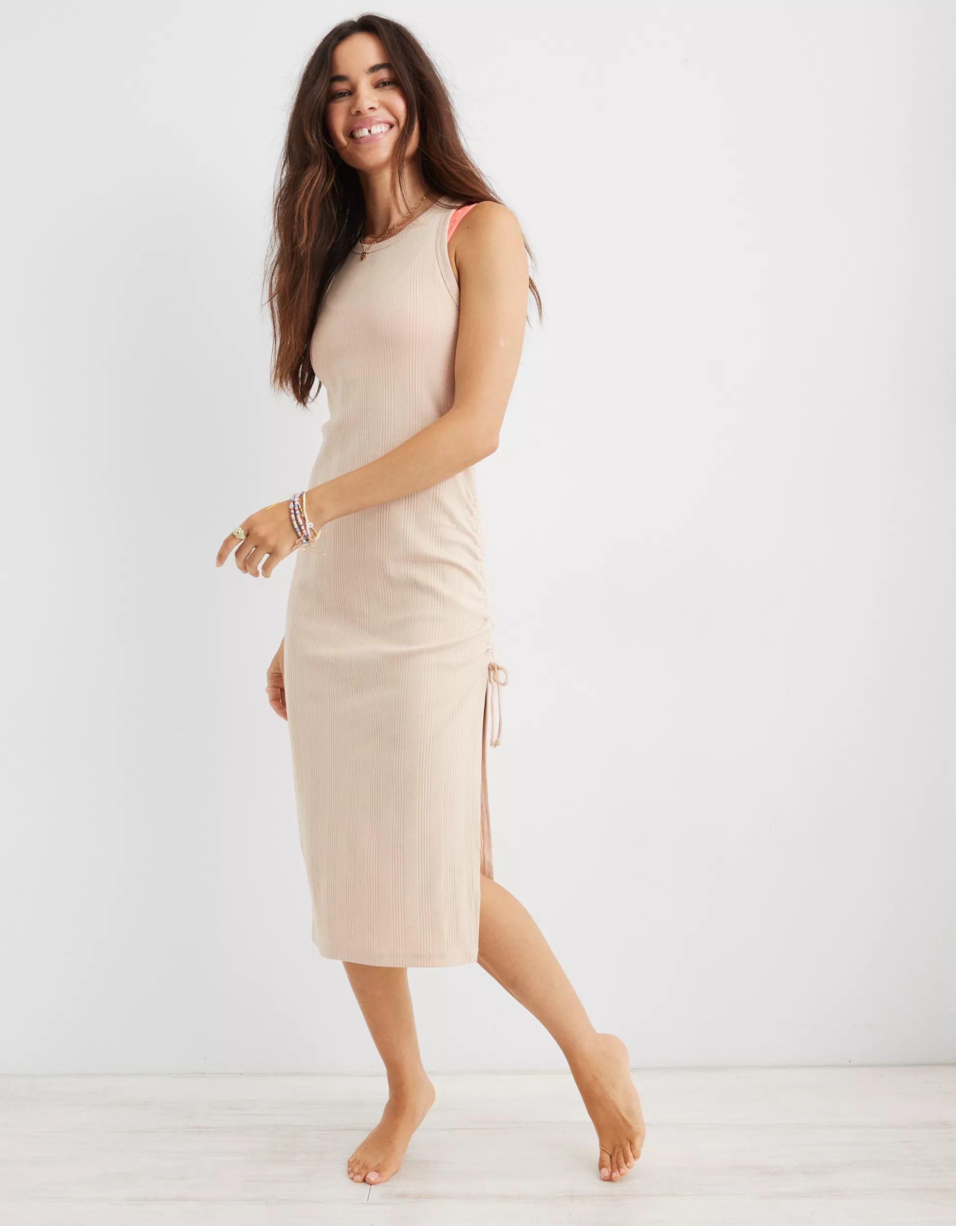 Aerie Ruched Rib Midi Dress | Aerie