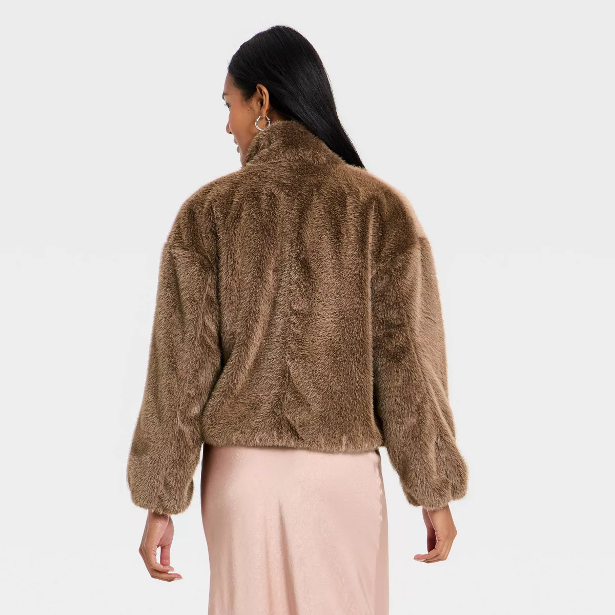 Women's Faux Fur Zip-Up Jacket - A New Day™ Brown M | Target