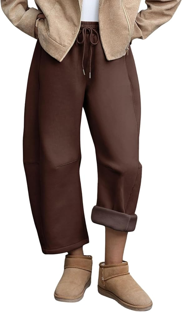 SeekMe Womens Fleece Lined Sweatpants Barrel Leg Baggy Jogger Pants for Winter Warm Casual Lounge... | Amazon (US)