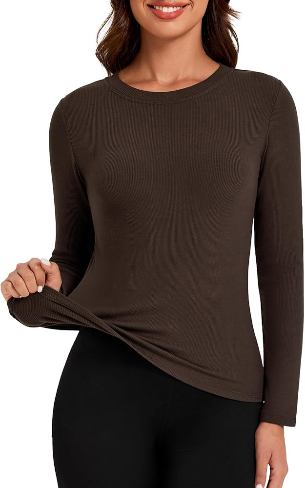 Tournesol Women's Micro Fleece Lined Thermal Tops Long Sleeve Crew Neck Underwear Top Warm Ribbed... | Amazon (US)