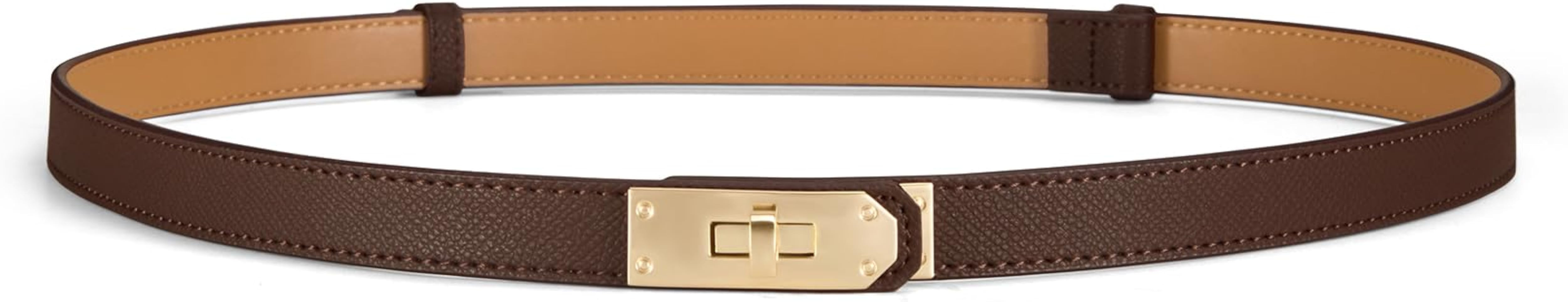 Women\u2019s Skinny Leather Belt with Gold or Silver Turn-Lock Buckle \u2013 Adjustable Thin Belt... | Amazon (US)
