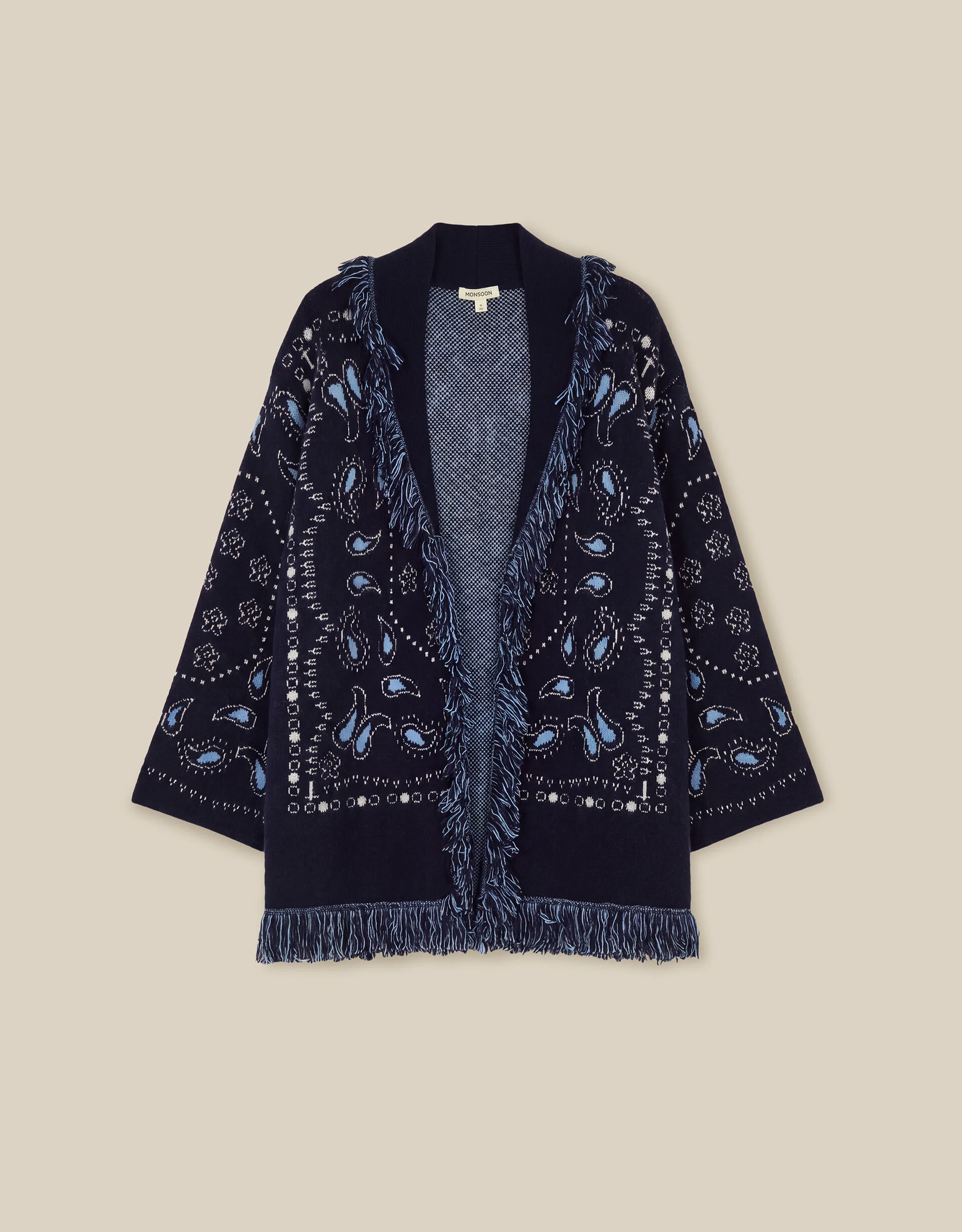 Payton Paisley Fringe Cardigan Blue | Monsoon (UK)