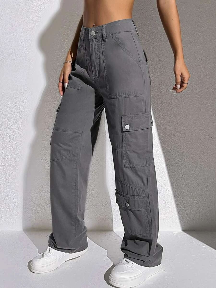 HomeWomen ClothingWomen DenimWomen JeansSHEIN Flap Pocket Cargo Jeans | SHEIN