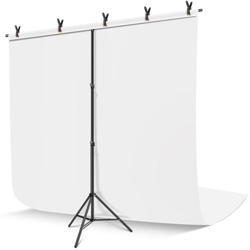 White Backdrop with Stand, 6x9 ft White Photo Backdrop Curtain with 6.3x6.5 ft Background Stand, Portable Back Drop Support Kit with Carrying Bag, 5 Strong Spring Clamps | Amazon (US)