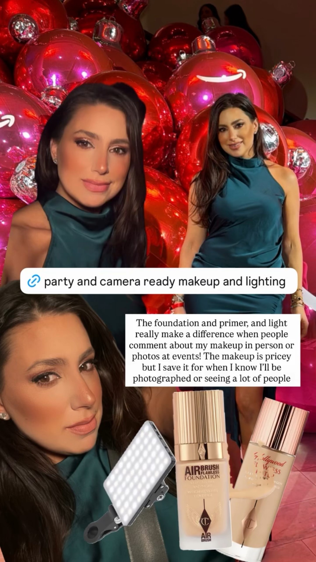 The foundation and primer, and light really make a difference when people comment about my makeup in person or photos at events! The makeup is pricey but I save it for when I know I’ll be photographed or seeing a lot of people