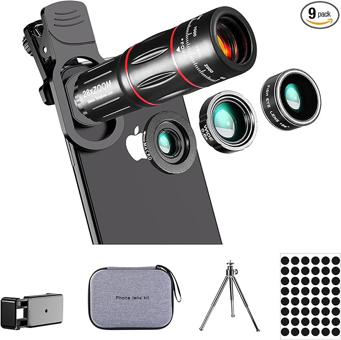 Phone Camera Lens Kit Upgraded Version Telephoto 28X Wide Angle 0.6X Macro 20X Fisheye 198° for ... | Amazon (US)
