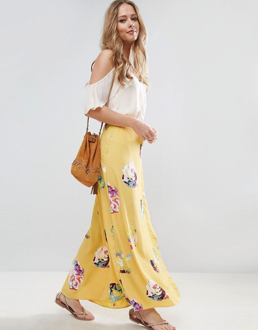 ASOS Wrap Maxi Skirt in Floral Print - Yellow | ASOS US