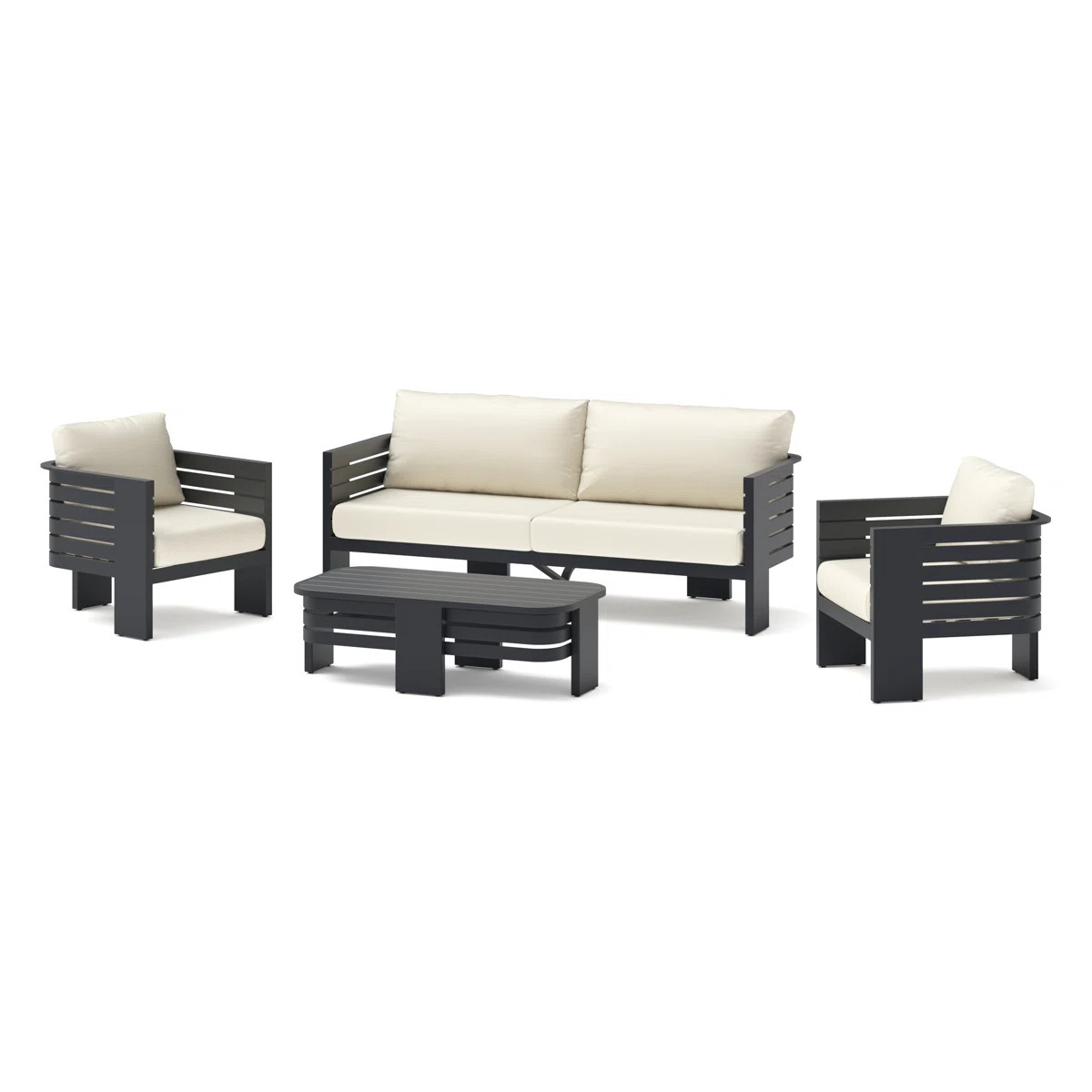 Quanise 4 Piece Outdoor Patio Seating Set With Aluminum Slat Coffee Table - Olefin Linen | Wayfair North America