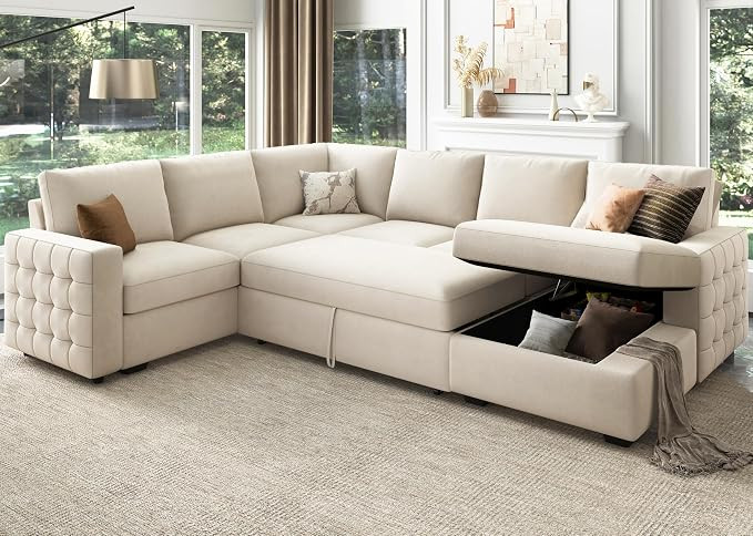 HONBAY Sleeper Sectional Sofa with Storage Chaise U Shaped Sectional Couch for Living Room, Velve... | Amazon (US)