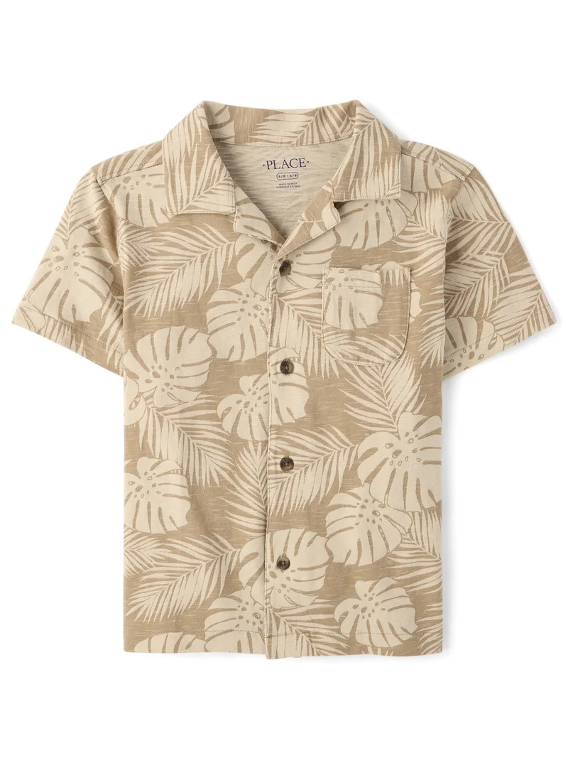 The Children's Place Boys Short Sleeve Tropical Leaf Knit Button Up Shirt, Sizes S-XXL | Walmart (US)