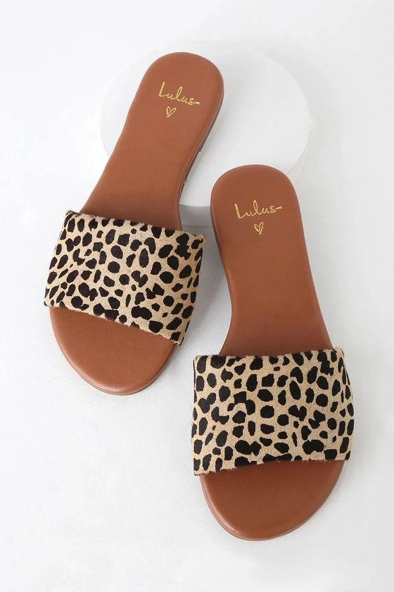 Tara Leopard Calf Hair Leather Slide Sandals | Lulus (US)