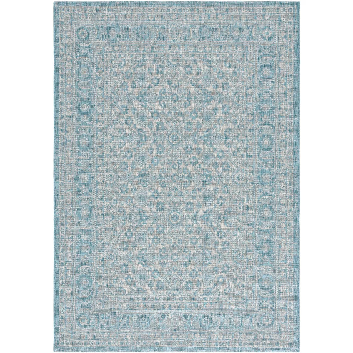 Courtyard CY8741 UV & Stain Resistant Non-Shedding Power Loomed Indoor/Outdoor Area Rug - Aqua/Gr... | Target
