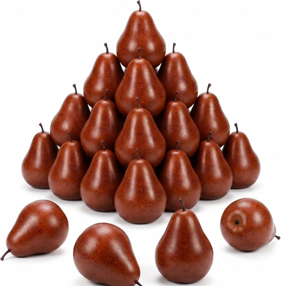 Jerify 24 Pcs Fake Brown Pear Artificial Fruit Bulk Lifelike Simulation Pears Decorative Fake Fru... | Amazon (US)
