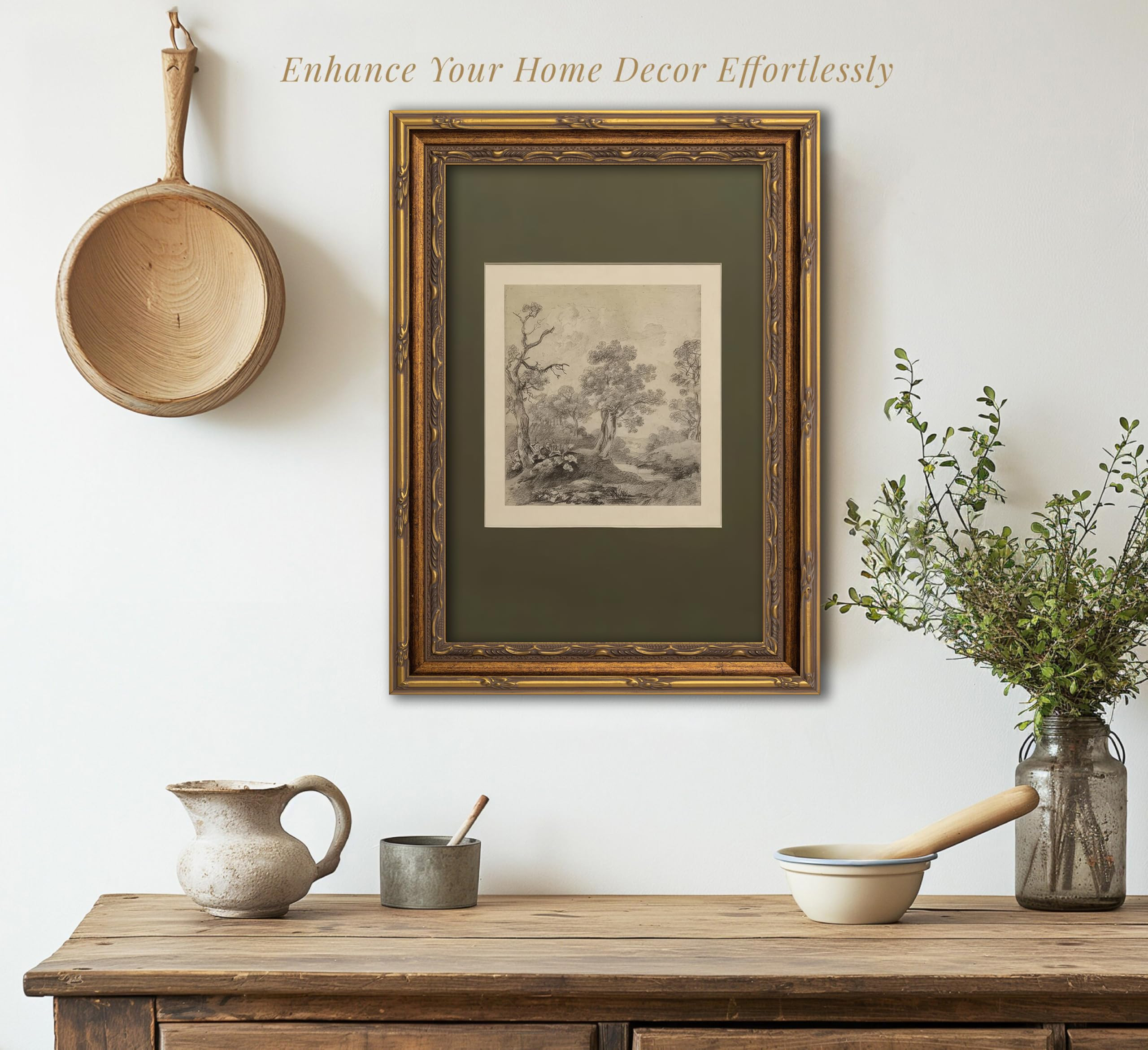 Vintage Gold Framed Wall Art Tree Forest Landscape Painting Canvas Prints Green Gray Tree Natural... | Amazon (US)