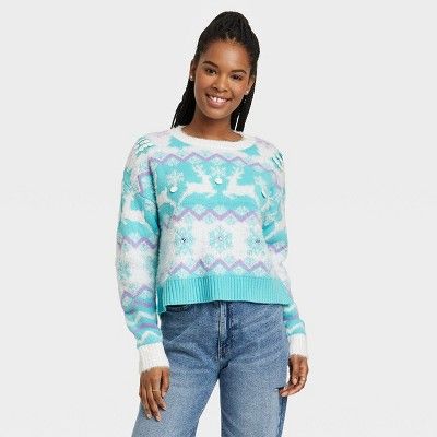 Women's Reindeer Graphic Sweater - Blue | Target