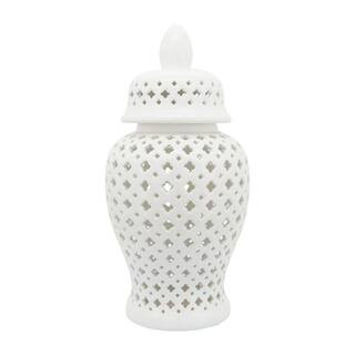 24 in. White Stoneware Cut-out Clover Temple Jar | The Home Depot