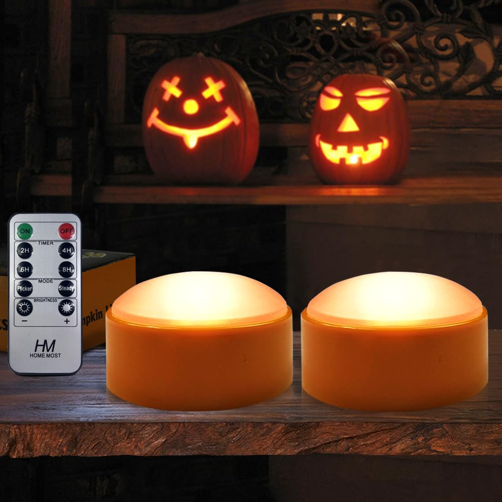 2-Pack Halloween Pumpkin Lights with Remote/Timer - Orange Pumpkin Lights LED Battery Operated Ha... | Amazon (US)