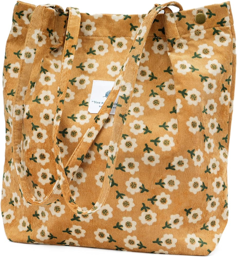 Cute Corduroy Tote Bag Canvas Shoulder Handbags for Women Travel Shopping | Amazon (US)