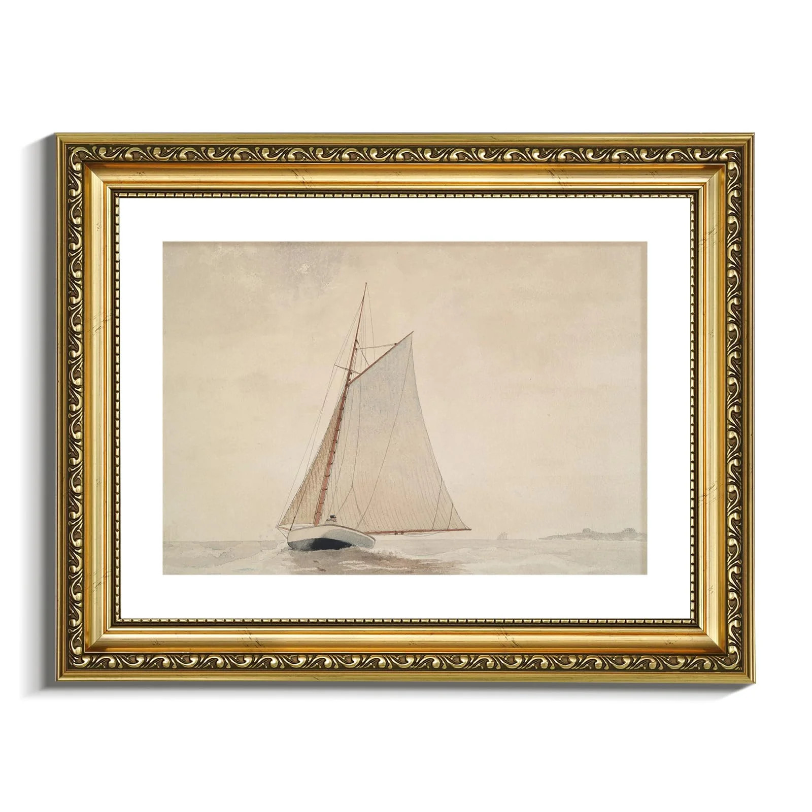 Vintage Watercolor Coastal Pesce Seascape Beach Painting Framed Canvas Print Wall Art | Wayfair North America