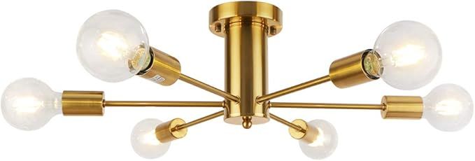 KMaiPem Ceiling Light Fixture, Semi Flush Mount 6 Lights Ceiling Light Gold Brass, Modern Ceiling... | Amazon (US)