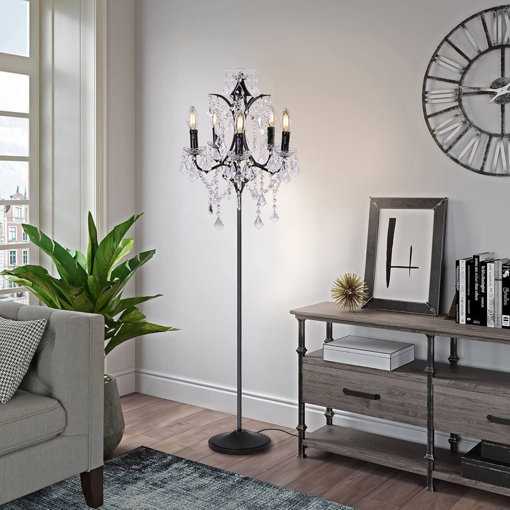 TOCHIC 5-Light Farmhouse Tranditional Crystal Floor Lamp, Black Craft Candelabra Lighting Fixture... | Amazon (US)