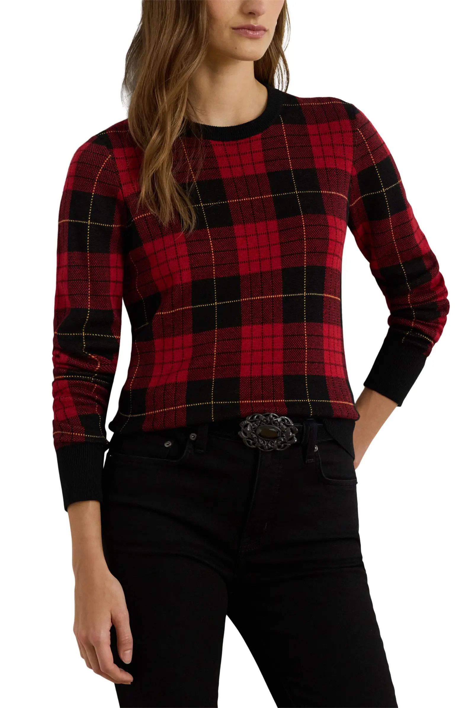 Plaid Crewneck Cotton Blend Sweater | Nordstrom