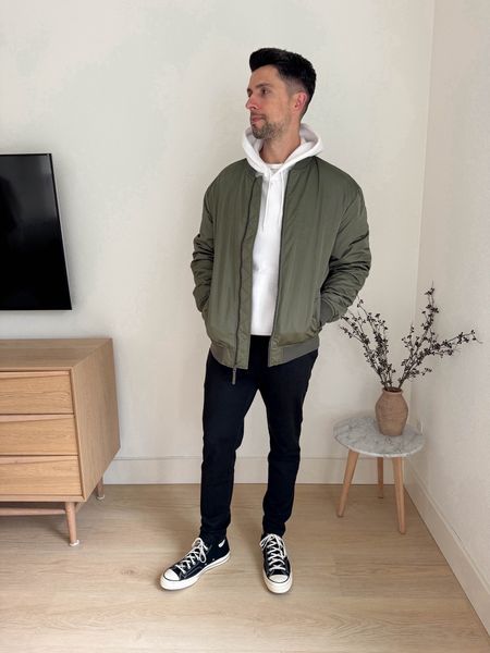 Men’s fashion. Mike wardrobe overhaul. Love this bomber jacket. This is a great one! 

Mike is 6’3”. Wears a large in tops and bottoms. 

Gap bomber large tall
H&M hoodie large
Vuori Coronado pant large
Converse sneaker 12


#LTKshoecrush #LTKSeasonal #LTKmens