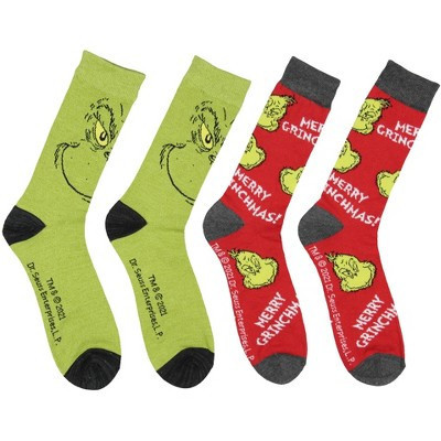 Dr Seuss GRINCH Character Adult Holiday Crew Socks 2 Pair Green | Target