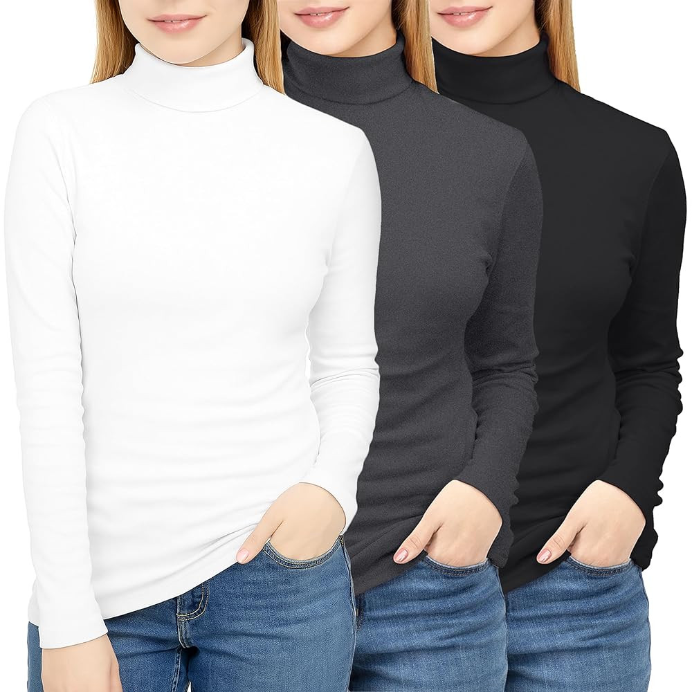 NY Threads 3 Pack Women’s Turtleneck Long Sleeve Tops Slim Fit Thermal Base Layer Shirts | Amazon (US)