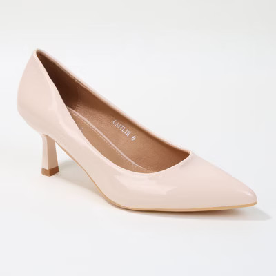 Berness Women's Caitlin Classic Patent Kitten Heel Pumps Beige 6.5 | Target