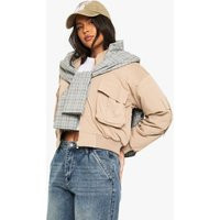 Womens Utility Pocket Cropped Bomber Jacket - Beige - 12 | boohoo (US & Canada)