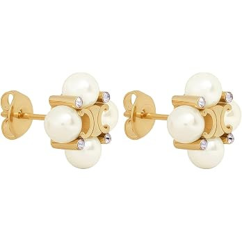 Gold Swing Pearl Earrings, Luxurious Letter Design And Rectangular Three-Dimensional Pendant, Fas... | Amazon (US)