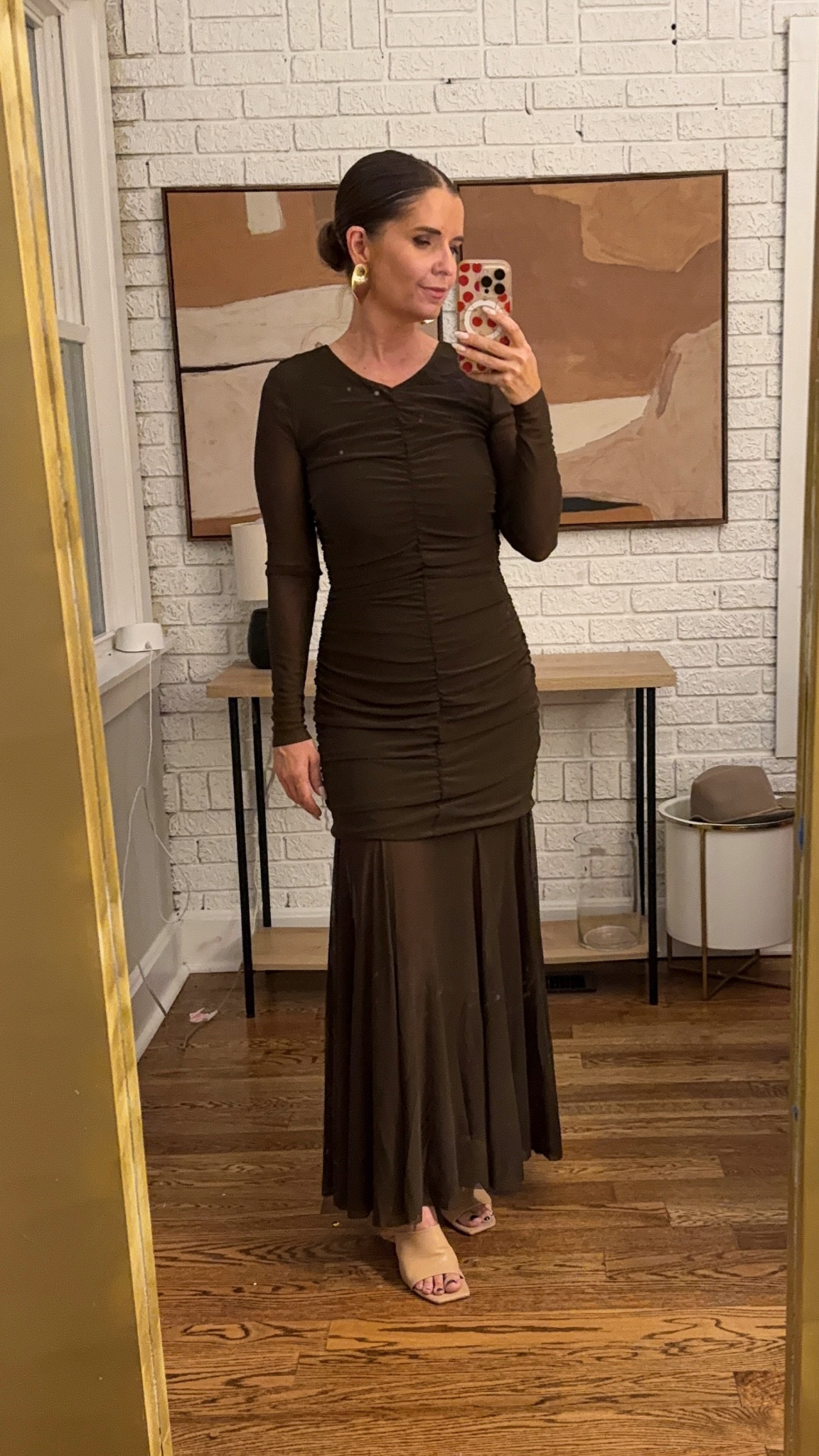 Long sleeve sheer and mesh dress. Runs a little large. Wearing a small and could definitely wear an xs

#LTKPetite #LTKSeasonal #LTKOver40