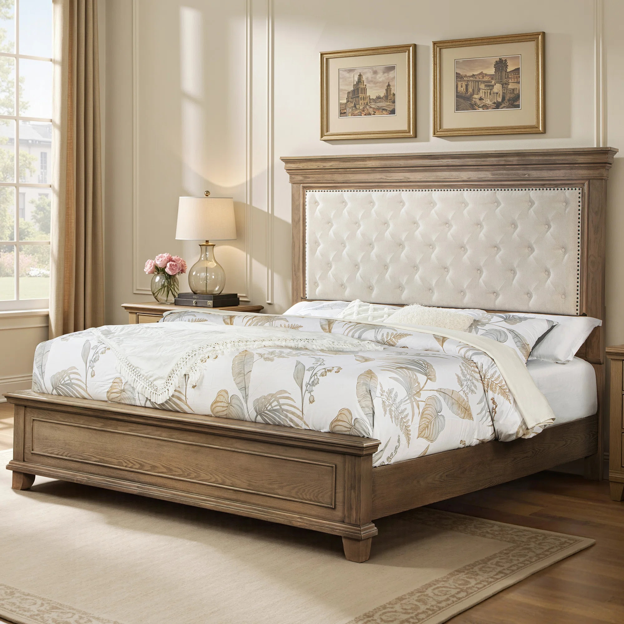 Latitude Run® Deines Mid-century Solid Wood Bed Frame with Upholstered Chenille Headboard & Revi... | Wayfair North America