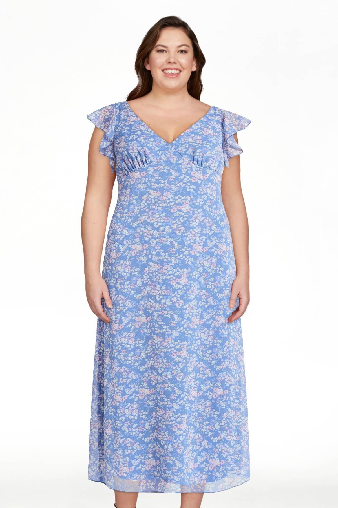 No Boundaries Flutter Sleeve Midi Dress, Women's XXS-XXL | Walmart (US)