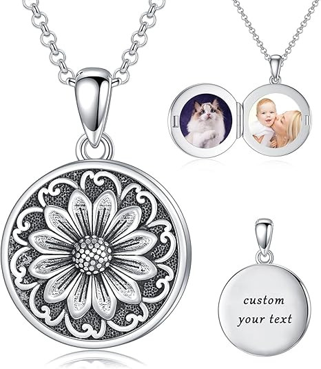 Round Locket Necklace 925 Sterling Silver Picture Locket Necklace That Holds 2 Pictures Locket Je... | Amazon (US)