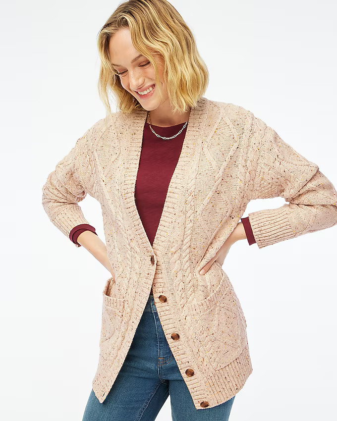 Donegal long cable-knit cardigan sweater | J.Crew Factory